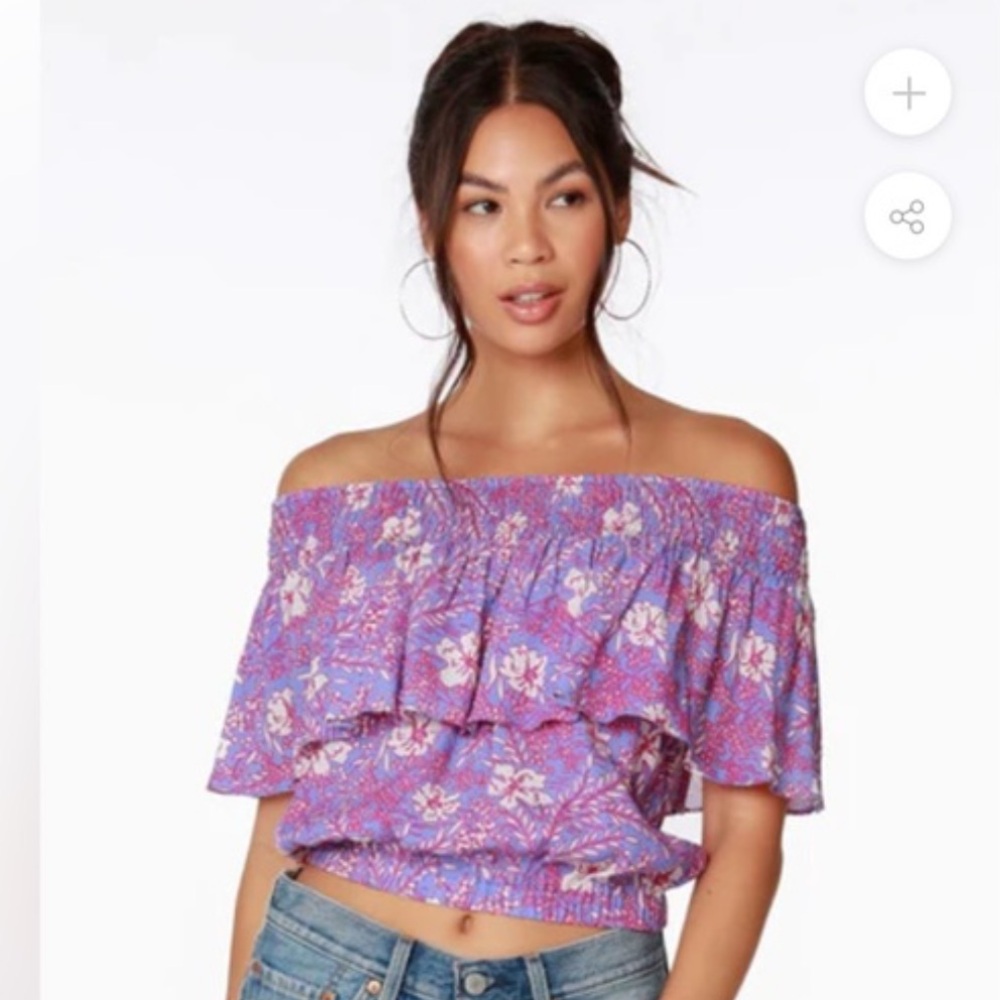 NWT BobiBLACK off the shoulder print cropped top size small